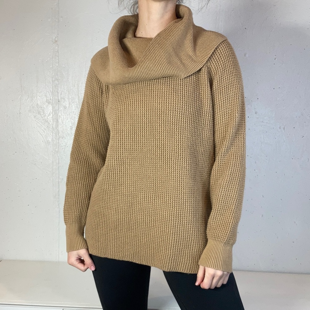 Tan Waffle Knit Turtleneck Sweater